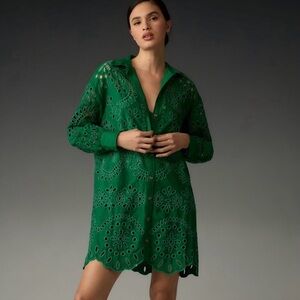 ANTHROPOLOGIE Long Sleeve Eyelet mini shirt dress XS